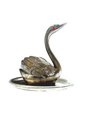 Silver Plate Swan Ring Holder With Velvet Insert For Jewelry Organization